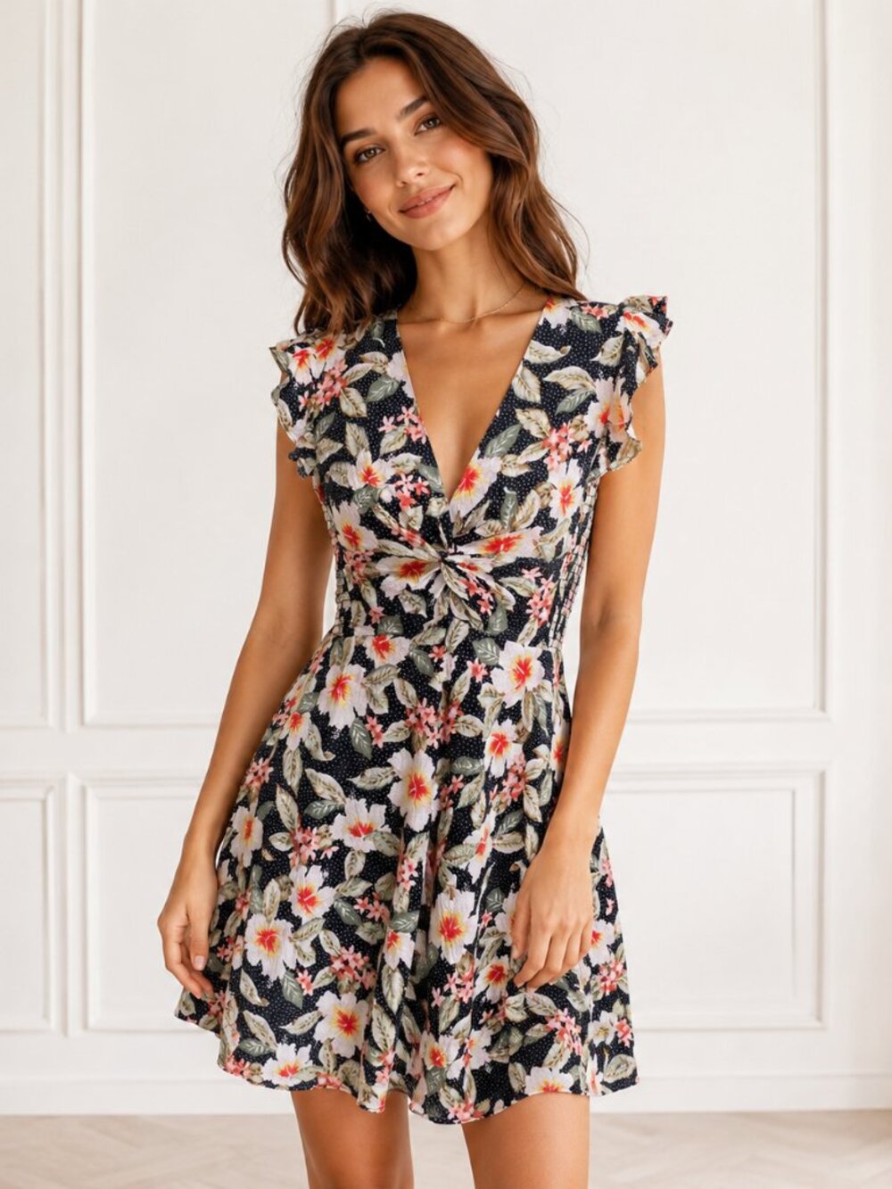 Rebecca Taylor Floral Ruffle Sleeve Dress Size 4